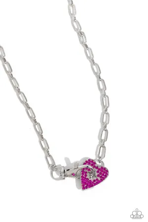 Radical Romance - Pink - Rhinestone Heart Lobster Claw Center Paparazzi Short Necklace