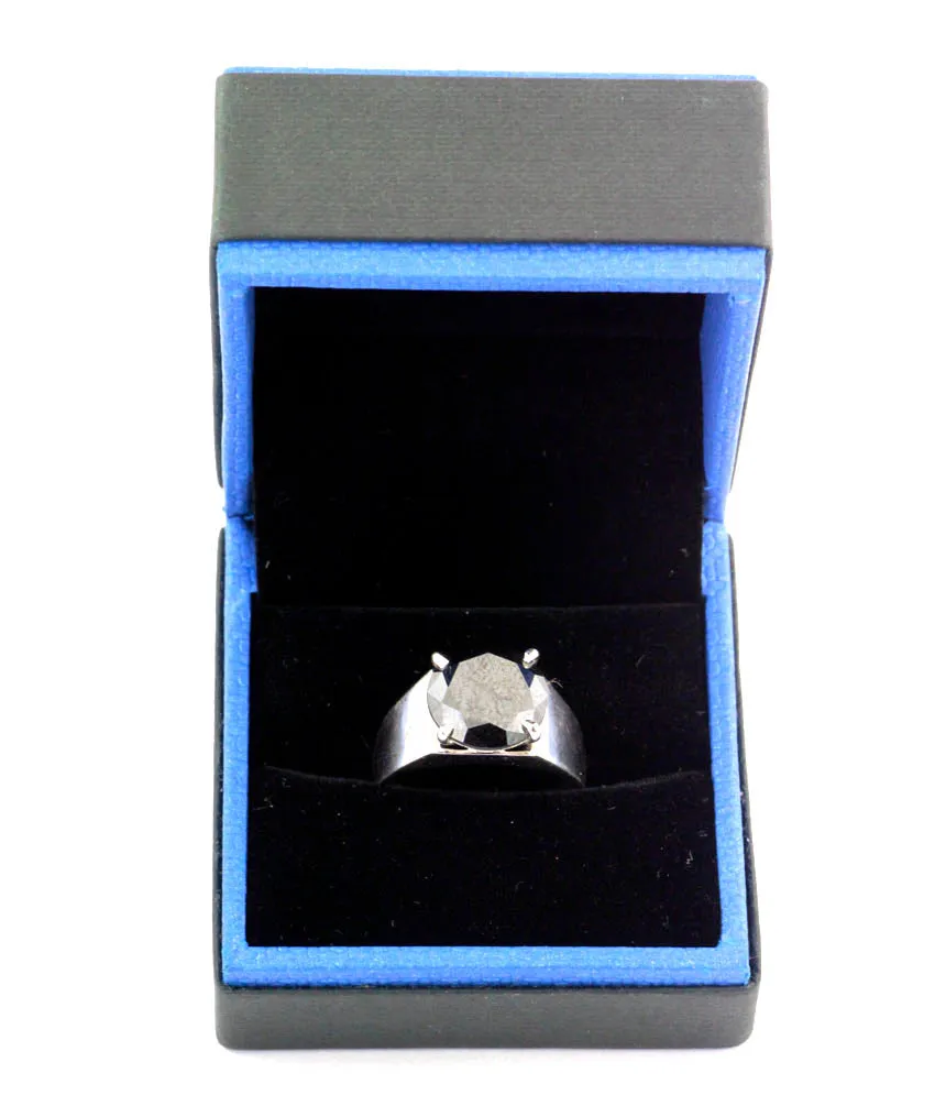 RARE! 6 Ct AAA Quality Certified Black Diamond Solitaire Silver Ring in 925 Silver, Very Elegant & Great Shine