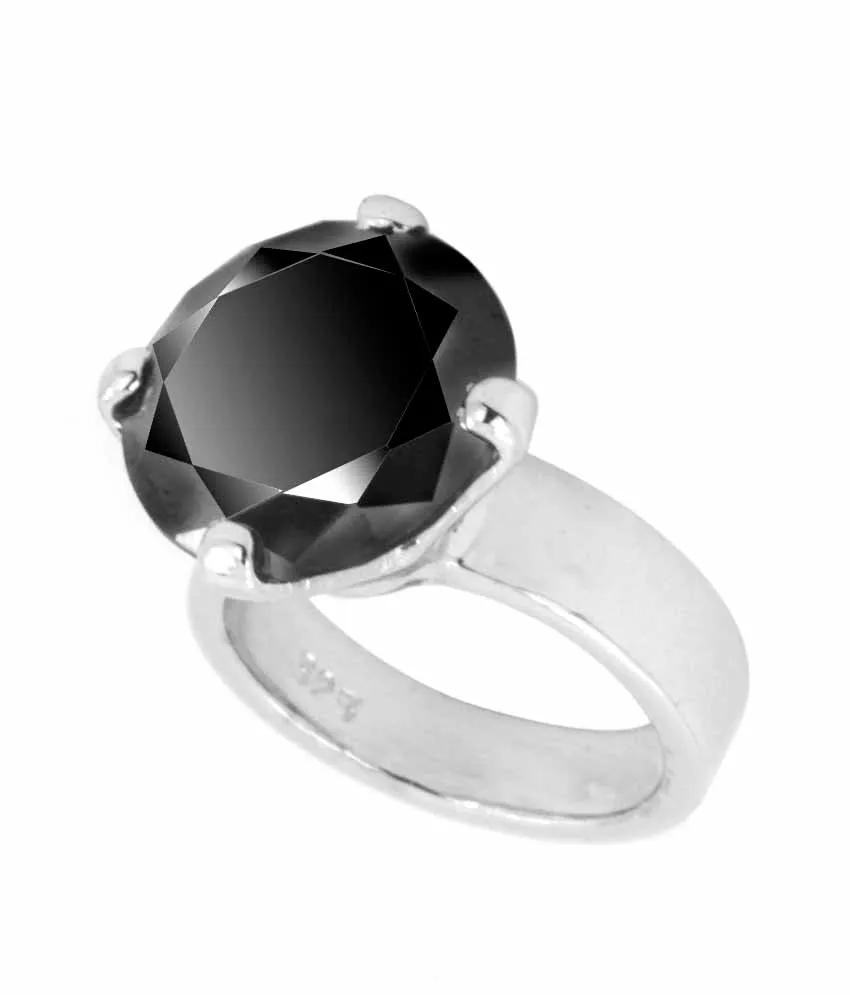 RARE! 6 Ct AAA Quality Certified Black Diamond Solitaire Silver Ring in 925 Silver, Very Elegant & Great Shine