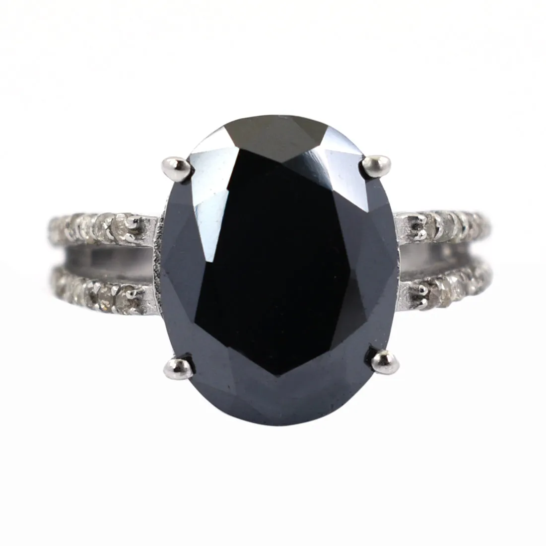 RARE! 7 Ct Gorgeous Black Diamond Ring in 925 Silver with Rose Cut Diamond Accents, Ideal Gift