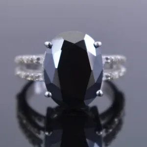 RARE! 7 Ct Gorgeous Black Diamond Ring in 925 Silver with Rose Cut Diamond Accents, Ideal Gift
