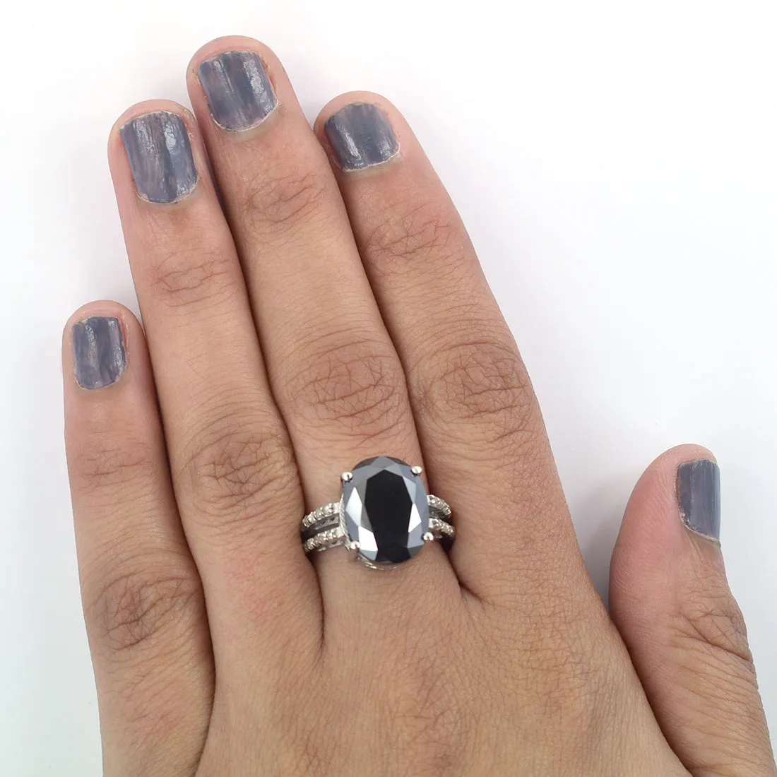 RARE! 7 Ct Gorgeous Black Diamond Ring in 925 Silver with Rose Cut Diamond Accents, Ideal Gift