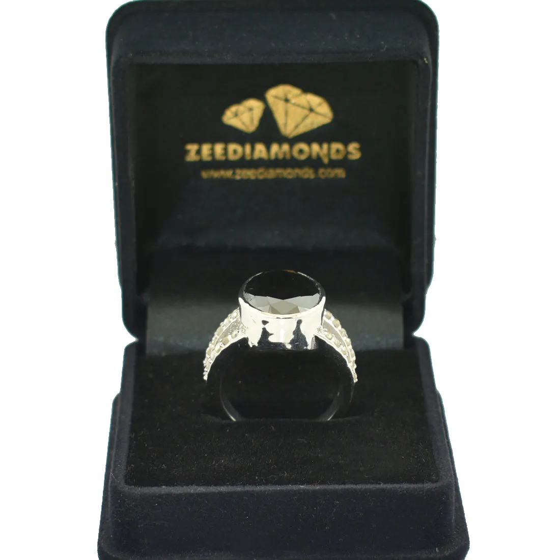RARE! 9.50 Ct Amazing Black Diamond Ring With Rose Cut Diamond Accents, Great Sparkle & Very Elegant