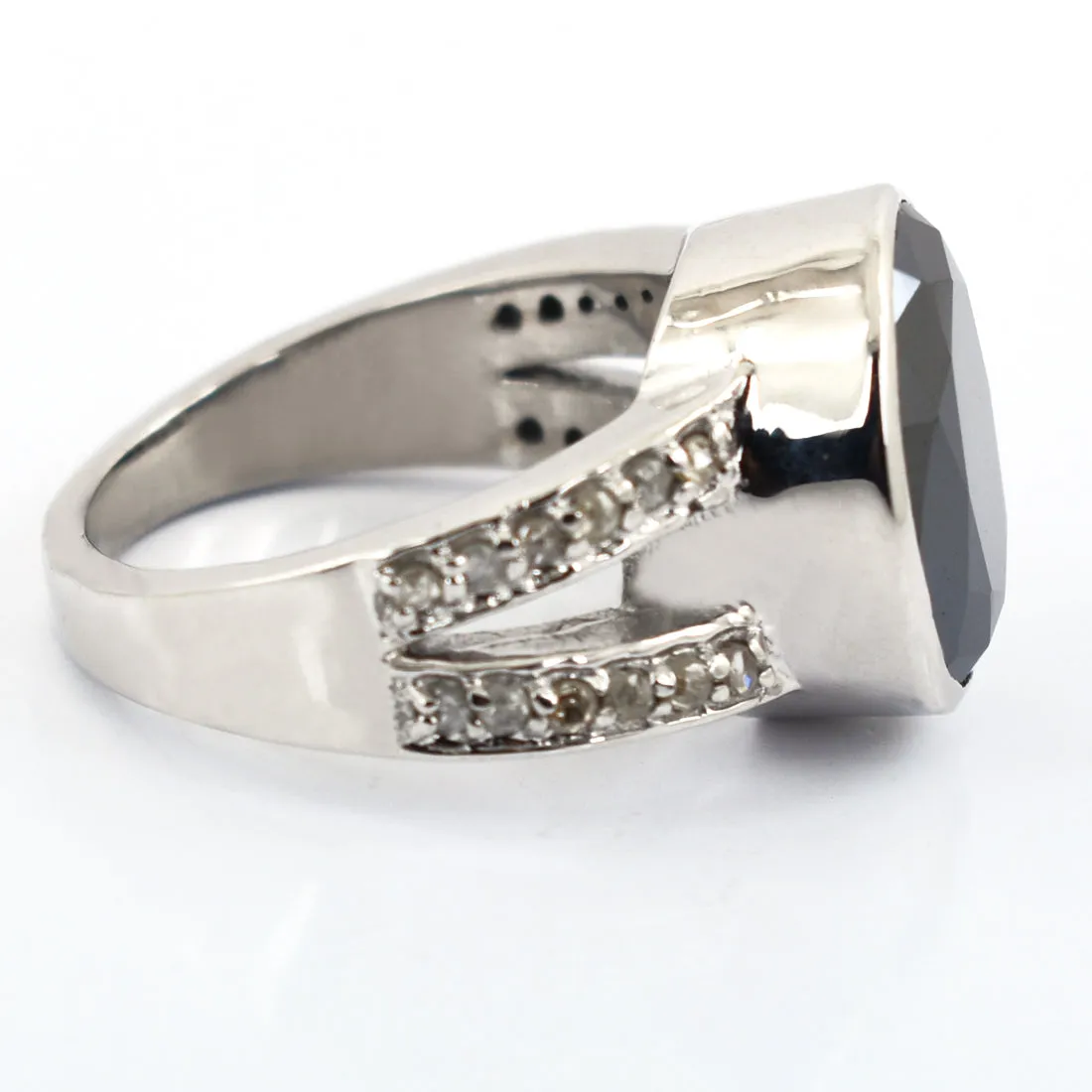 RARE! 9.50 Ct Amazing Black Diamond Ring With Rose Cut Diamond Accents, Great Sparkle & Very Elegant
