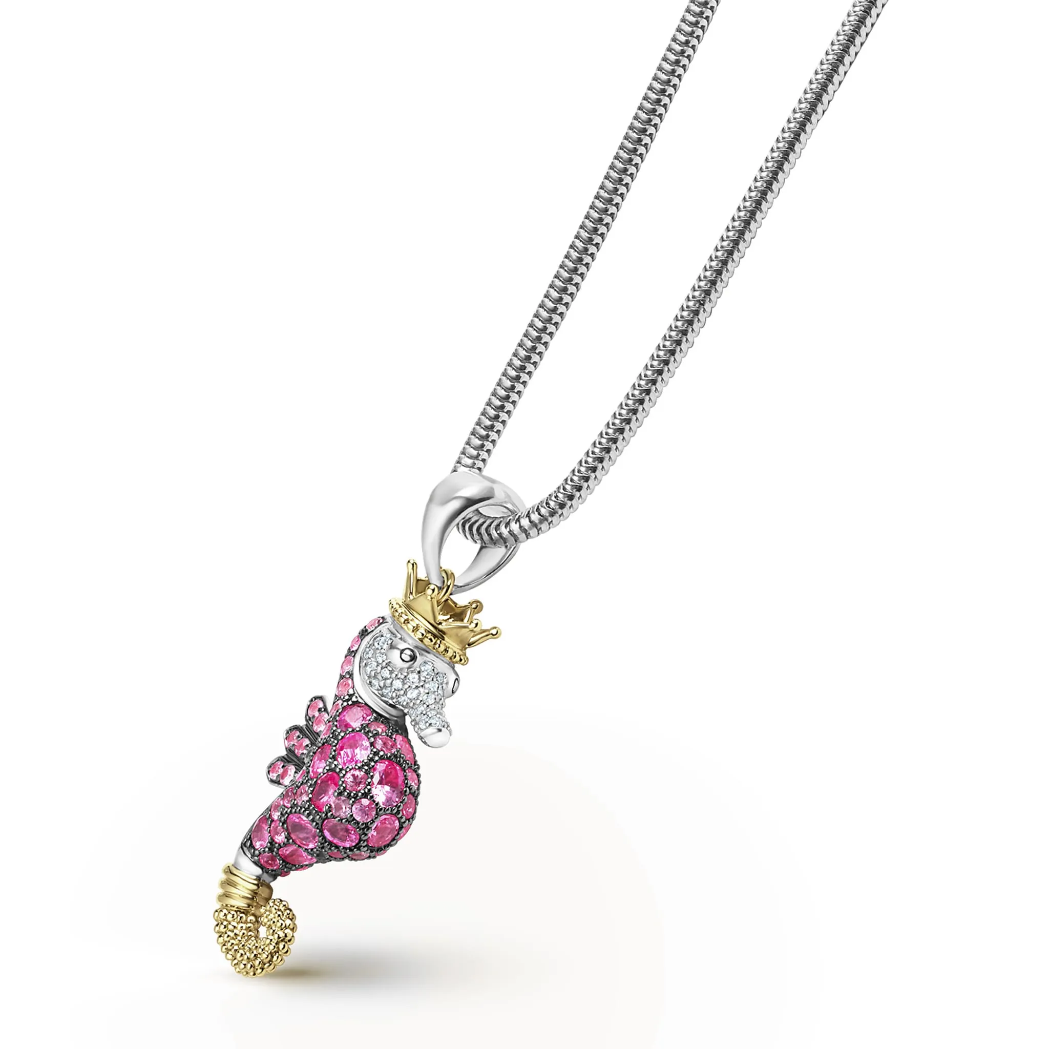 Rare Wonders Pink Sapphire and Diamond Seahorse Pendant Necklace