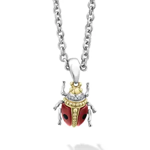 Rare Wonders Red Agate Beetle Diamond Pendant Necklace