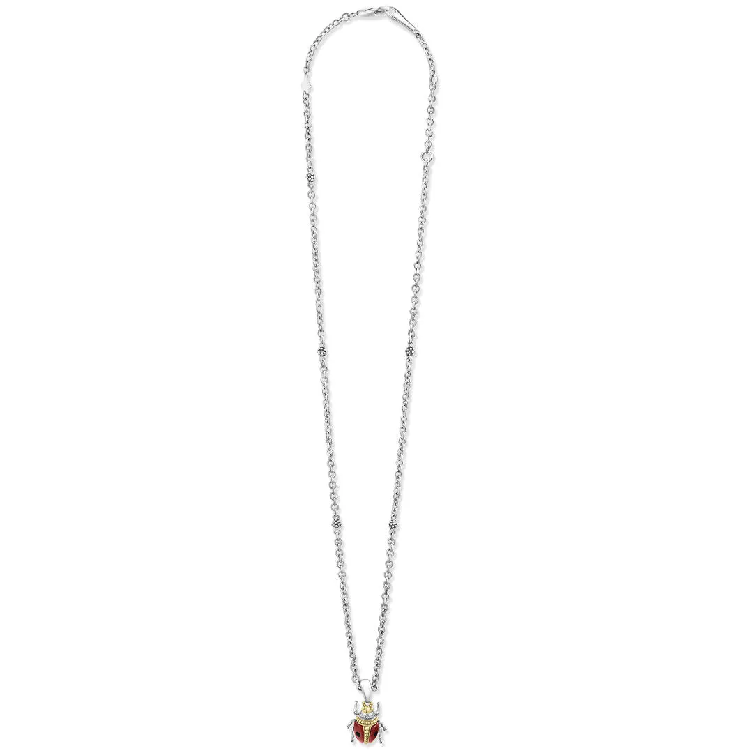 Rare Wonders Red Agate Beetle Diamond Pendant Necklace