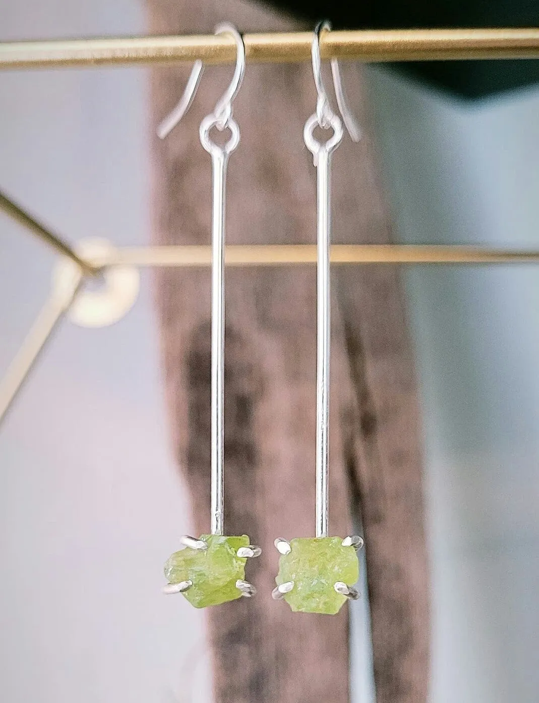 Raw Peridot Drop Earrings