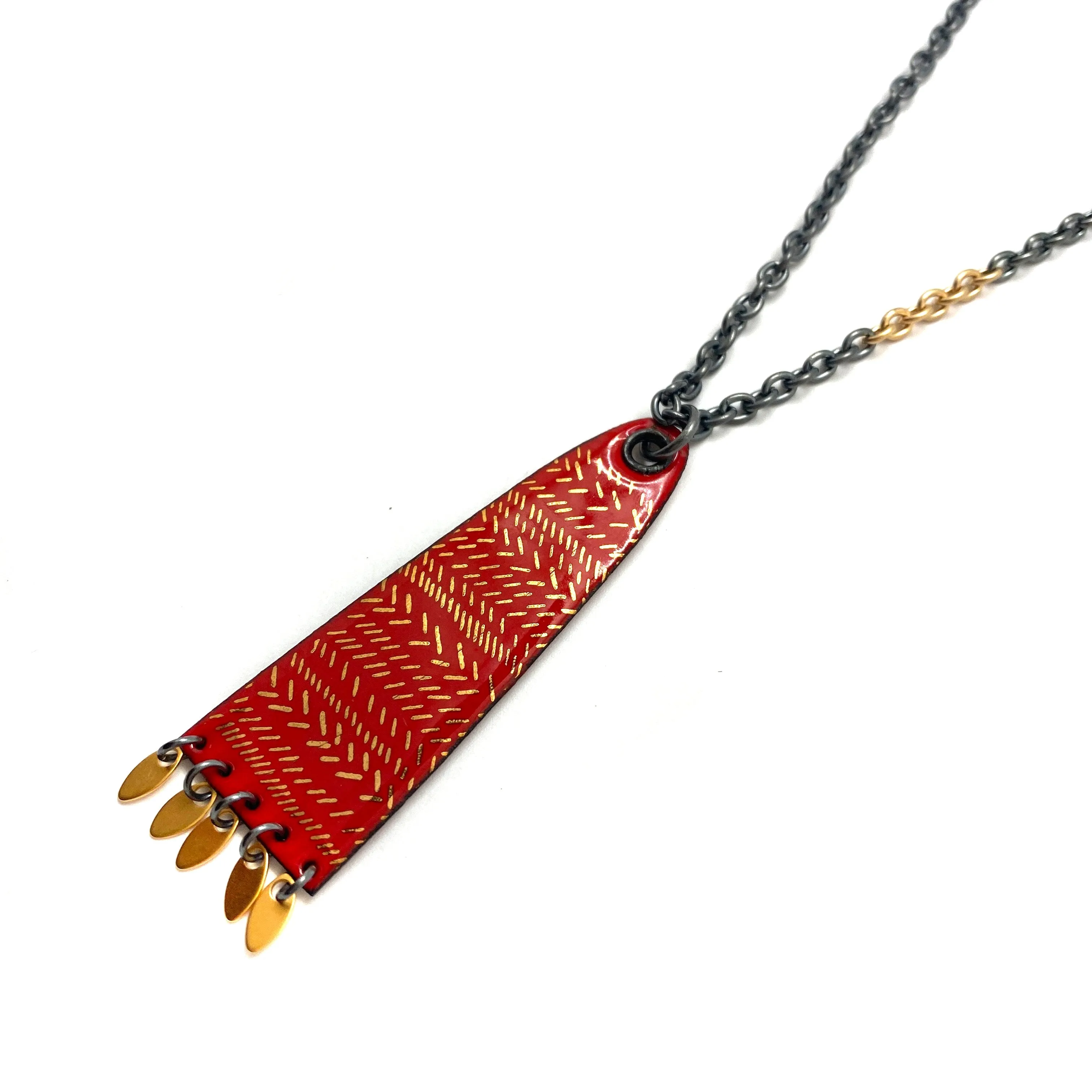 Red and Gold Enamel Pendant Necklace
