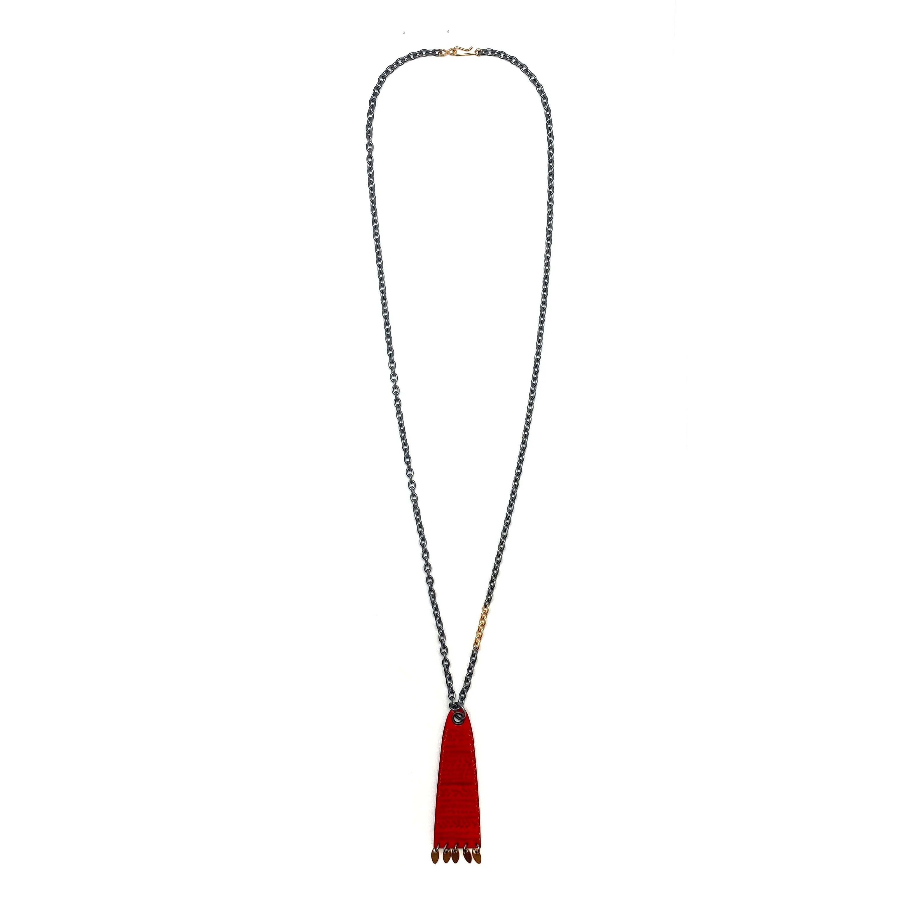 Red and Gold Enamel Pendant Necklace