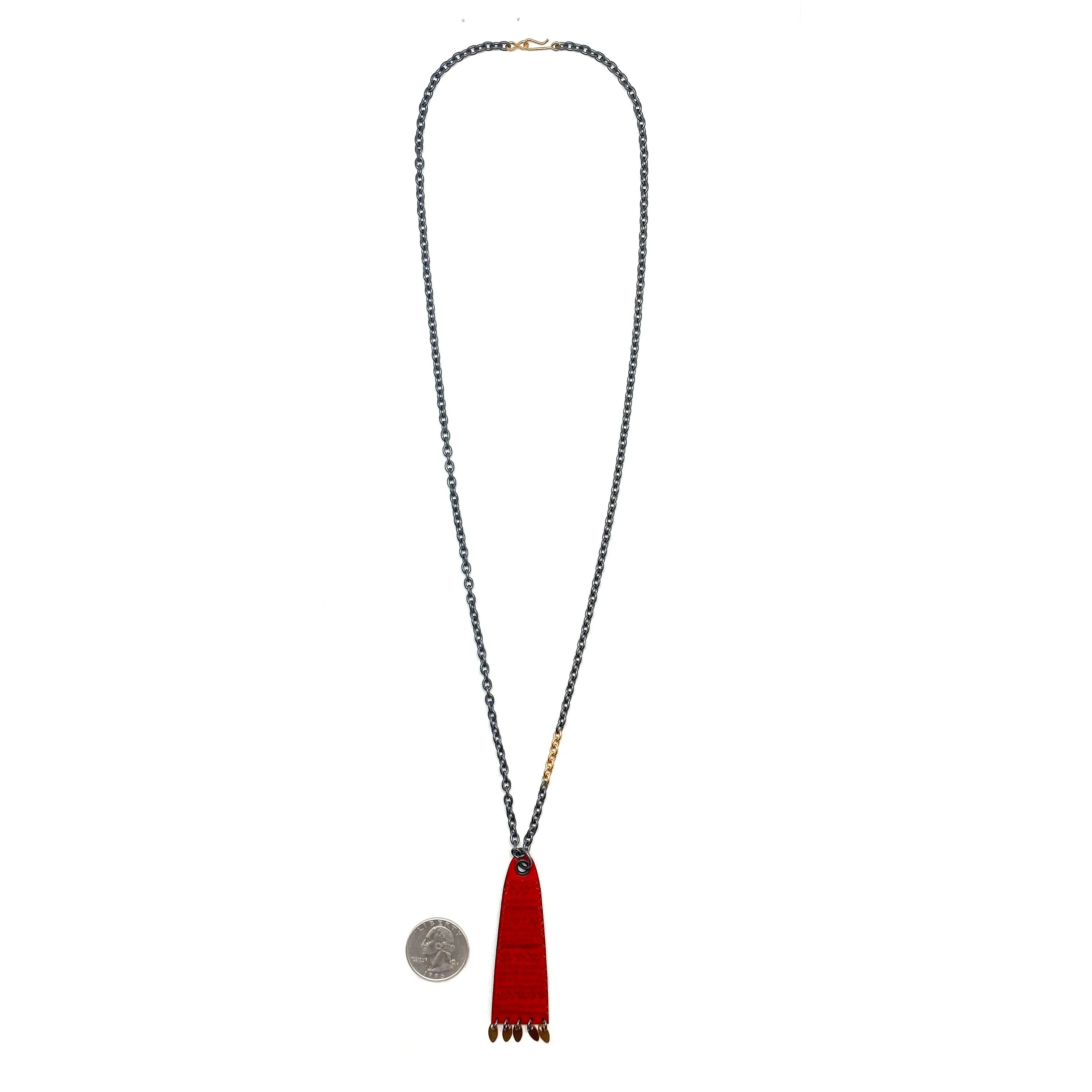 Red and Gold Enamel Pendant Necklace