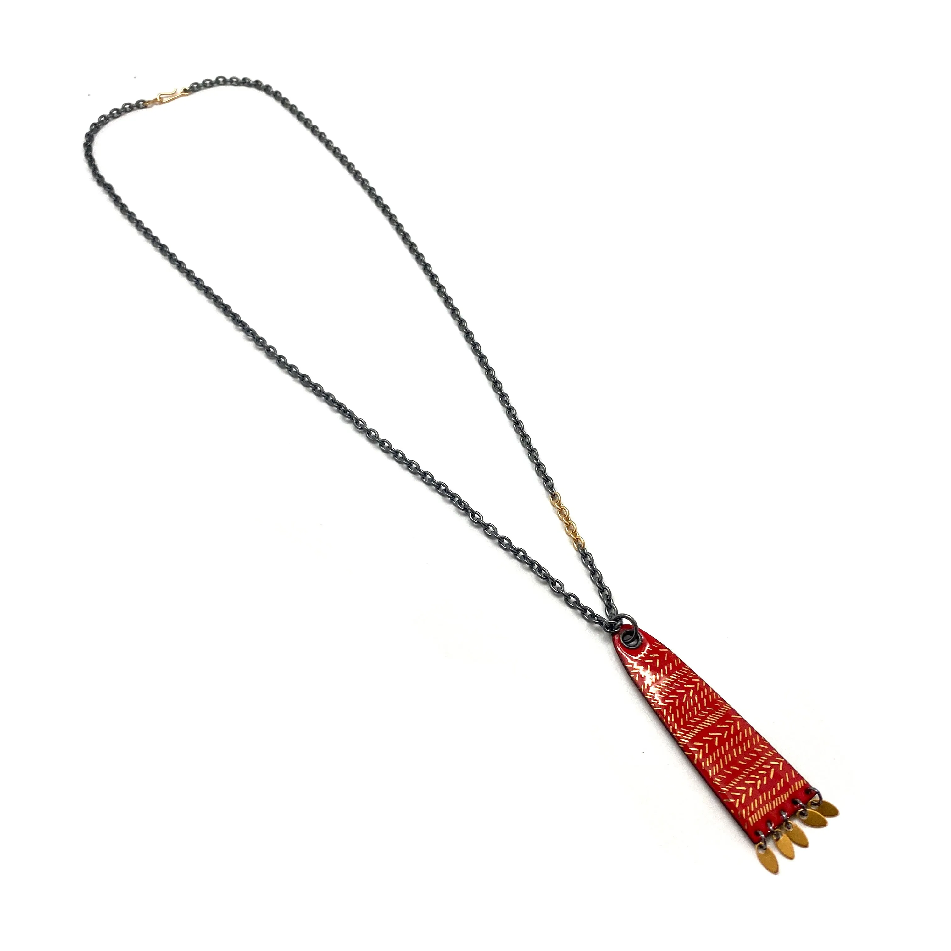 Red and Gold Enamel Pendant Necklace