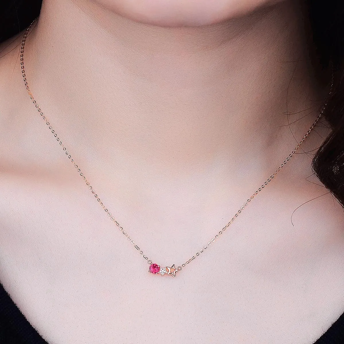 Red Crystal & Cubic Zirconia Star Pendant Necklace