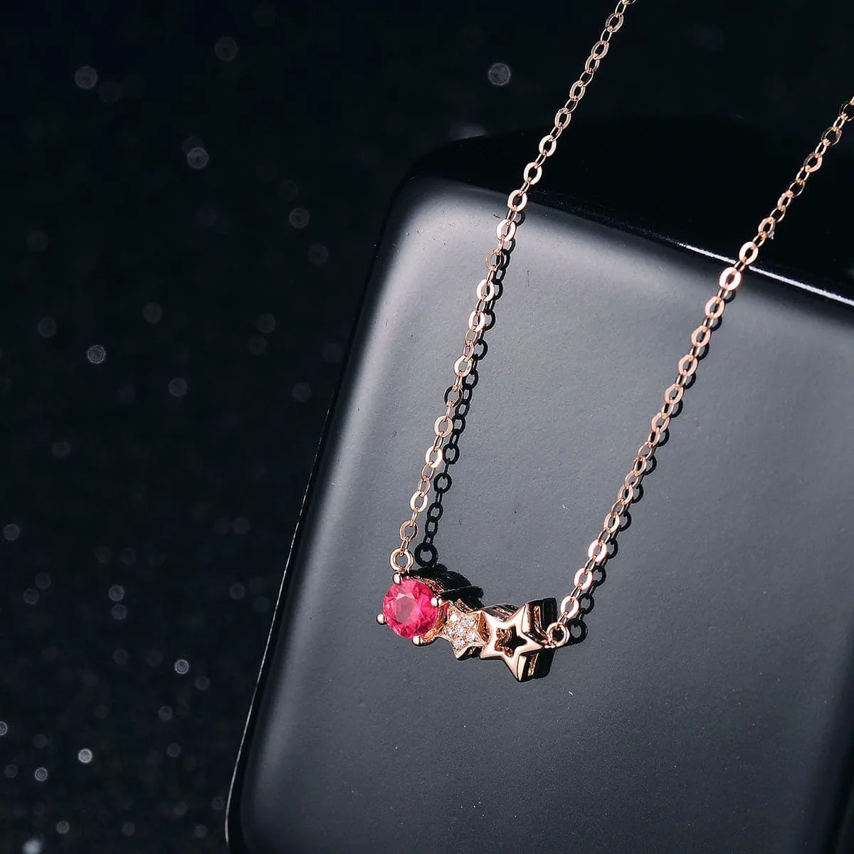 Red Crystal & Cubic Zirconia Star Pendant Necklace