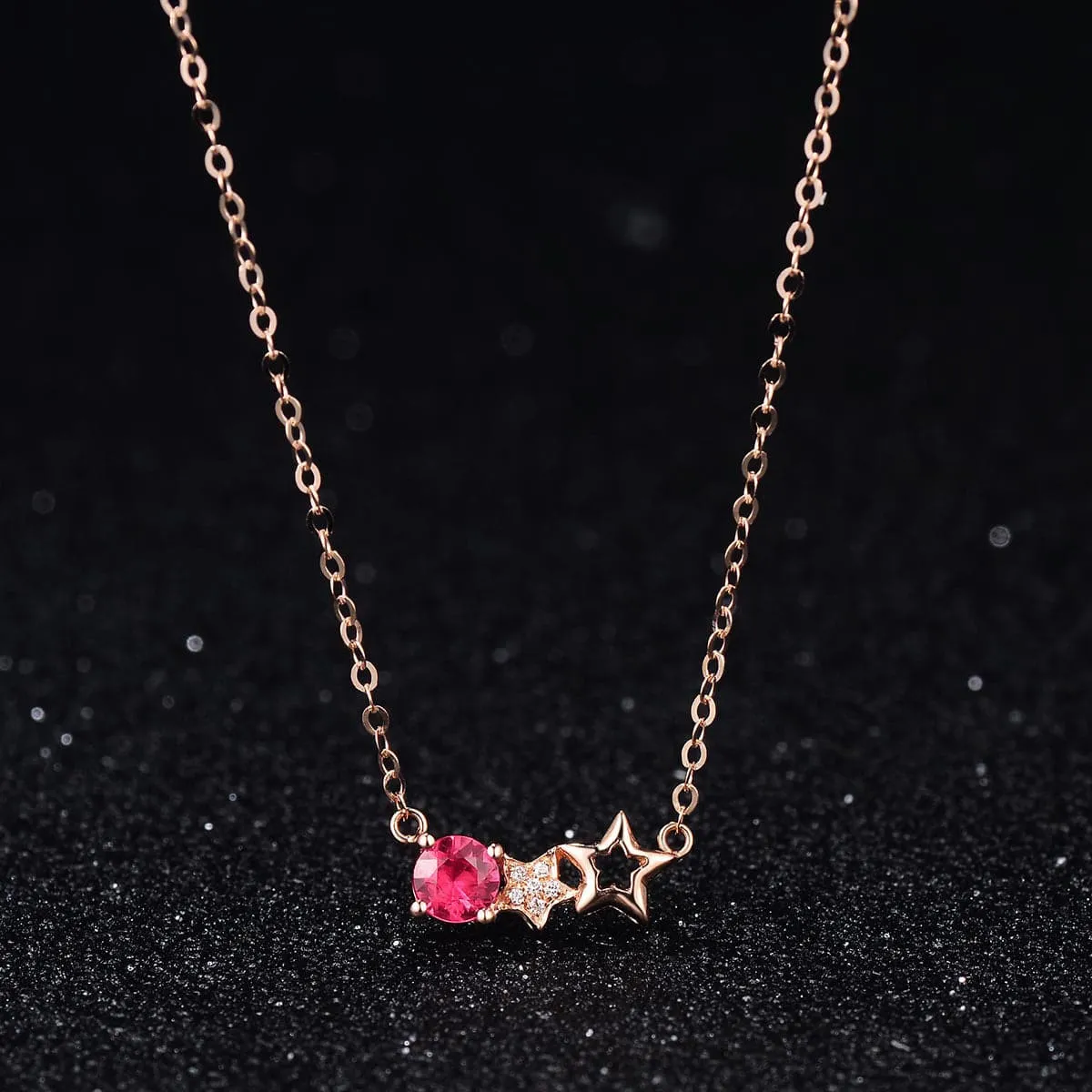 Red Crystal & Cubic Zirconia Star Pendant Necklace