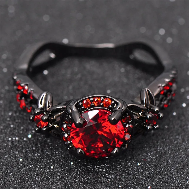 Red Garnet Black Gold Filled Ring