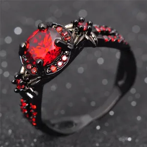 Red Garnet Black Gold Filled Ring