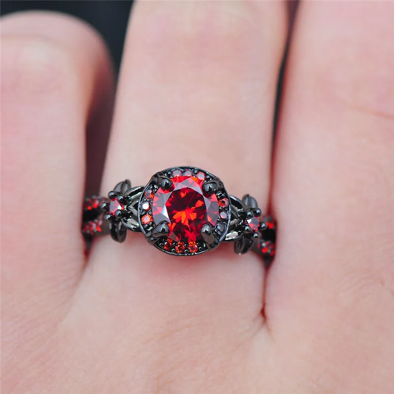 Red Garnet Black Gold Filled Ring