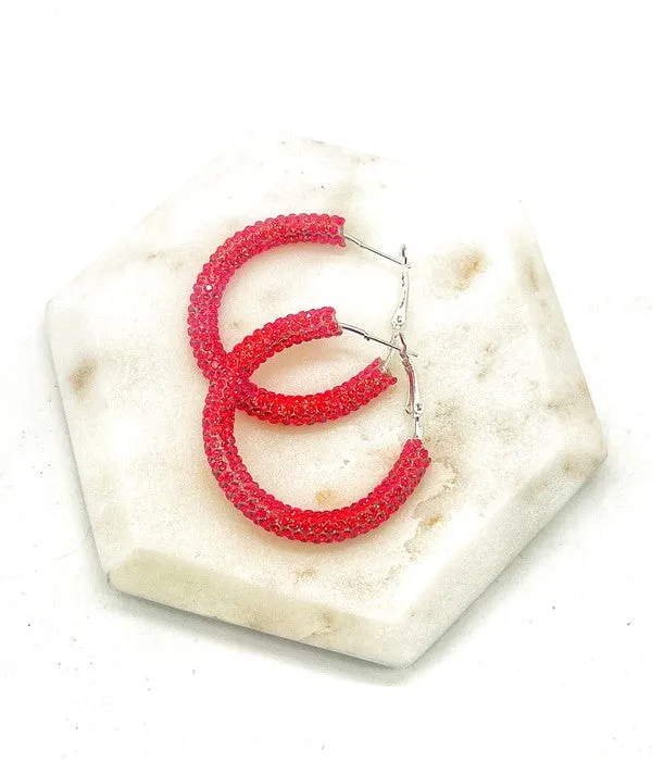 Red Glitter Hoop Earrings Independence Day