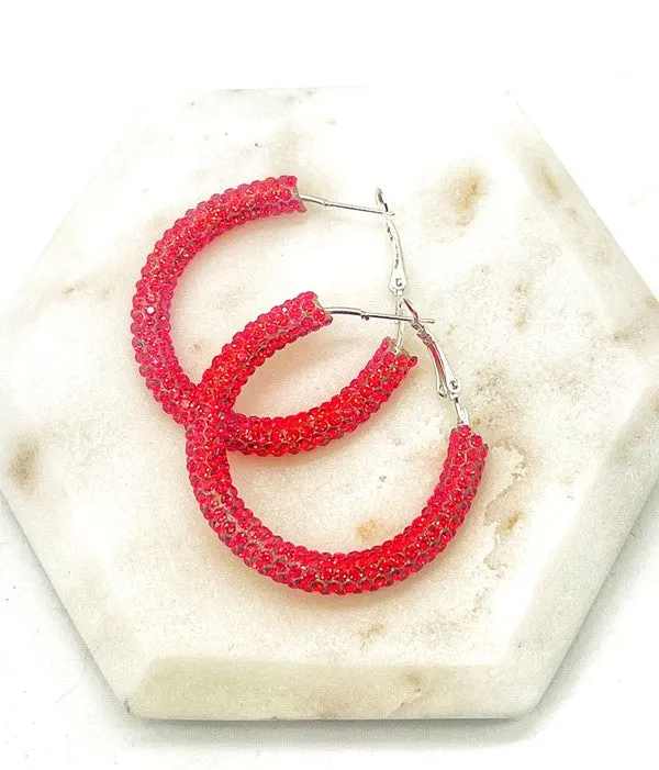 Red Glitter Hoop Earrings Independence Day