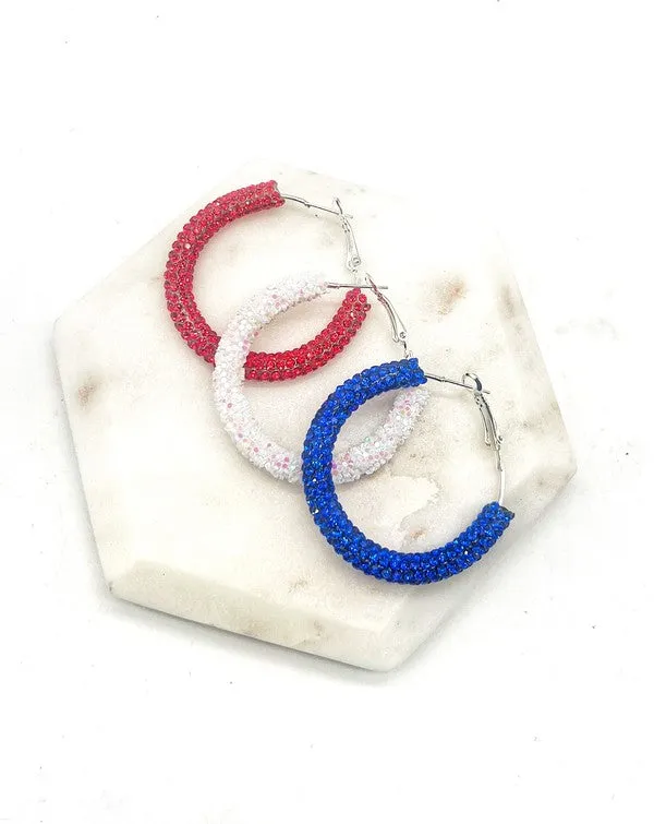 Red Glitter Hoop Earrings Independence Day
