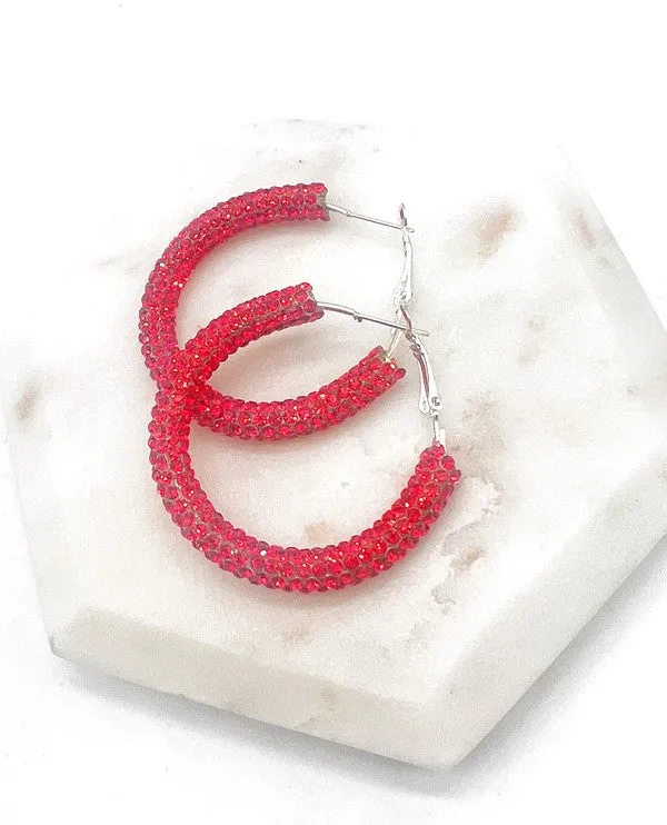 Red Glitter Hoop Earrings Independence Day