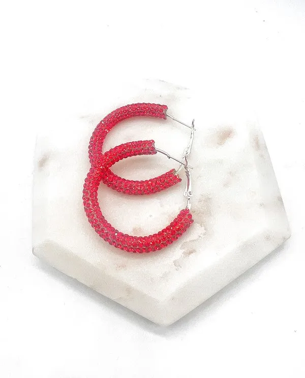 Red Glitter Hoop Earrings Independence Day