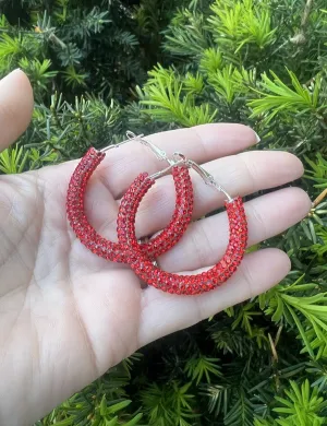 Red Glitter Hoop Earrings Independence Day