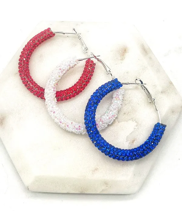 Red Glitter Hoop Earrings Independence Day