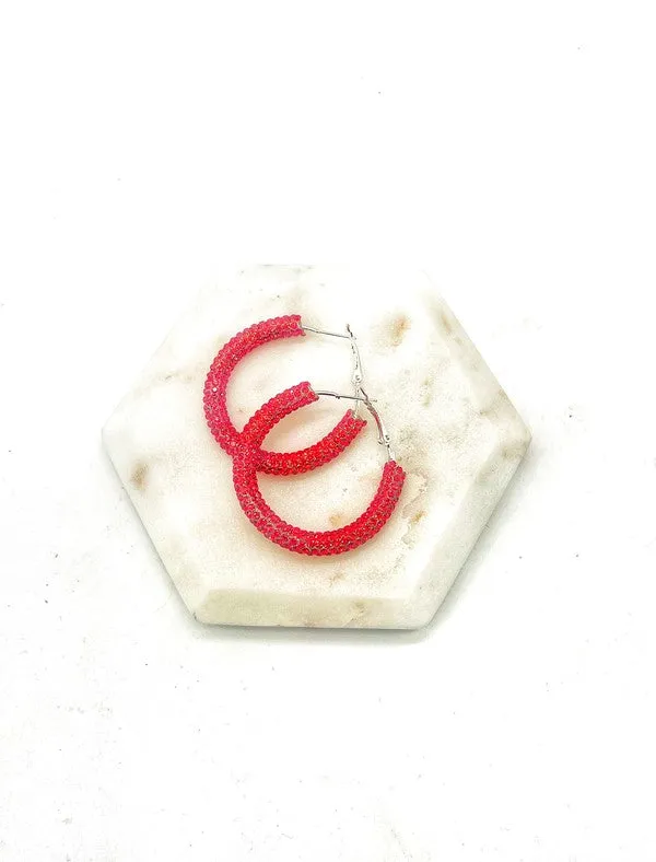 Red Glitter Hoop Earrings Independence Day