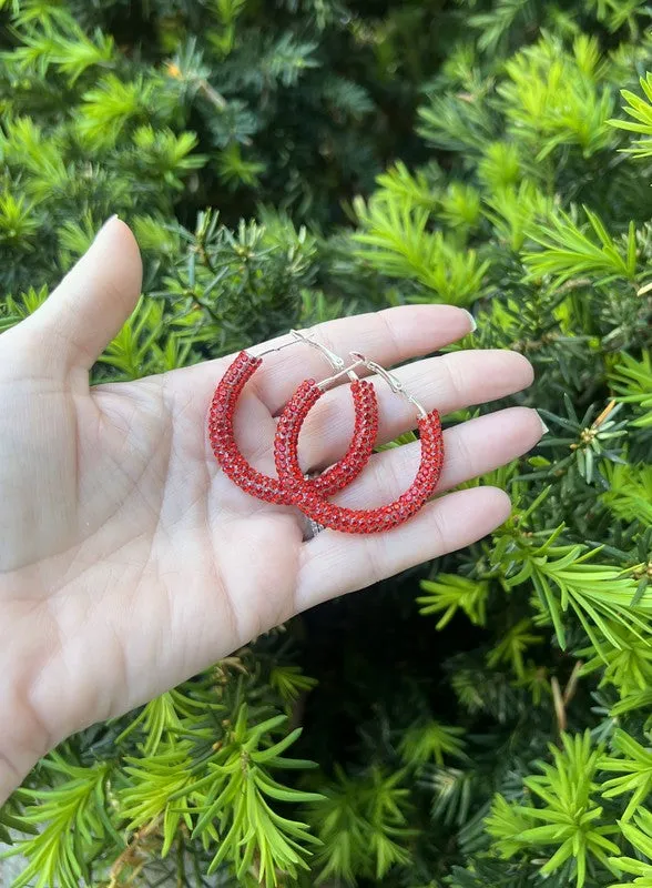 Red Glitter Hoop Earrings Independence Day