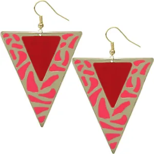 Red Inverted Triangle Drop Earrings