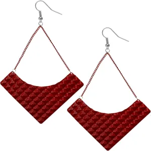 Red Large Pyramid Textured Chain Earrings