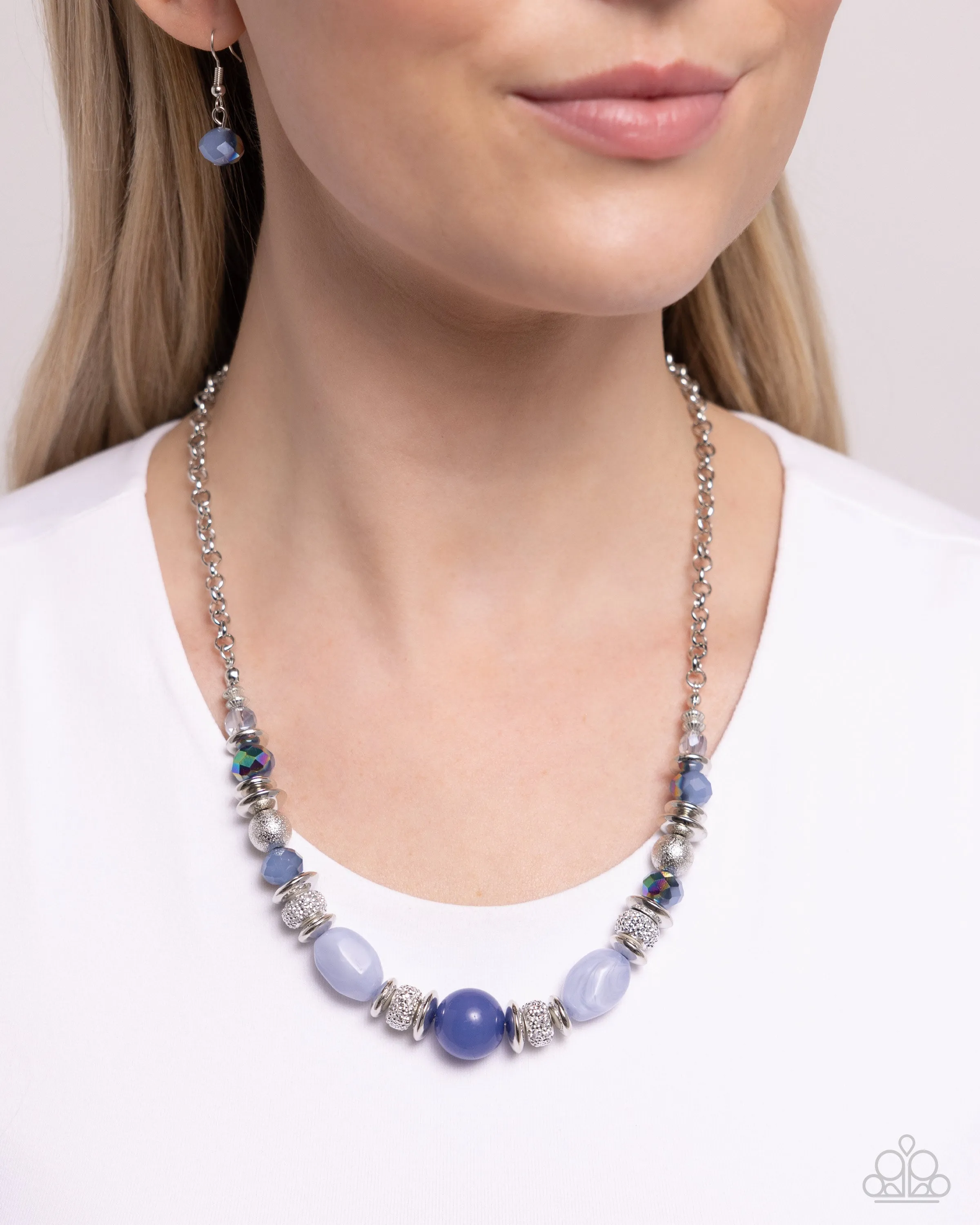 Refined Redux - Blue - White, and Oil Spill Bead Paparazzi Short Necklace