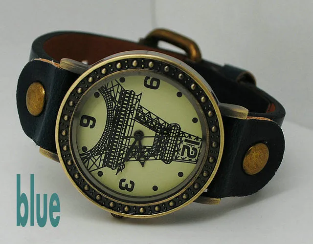 Retro Fashion Quartz Watch Leather Women Vintage Watches Casual Lady Wristwatches Eiffel Tower Wrist