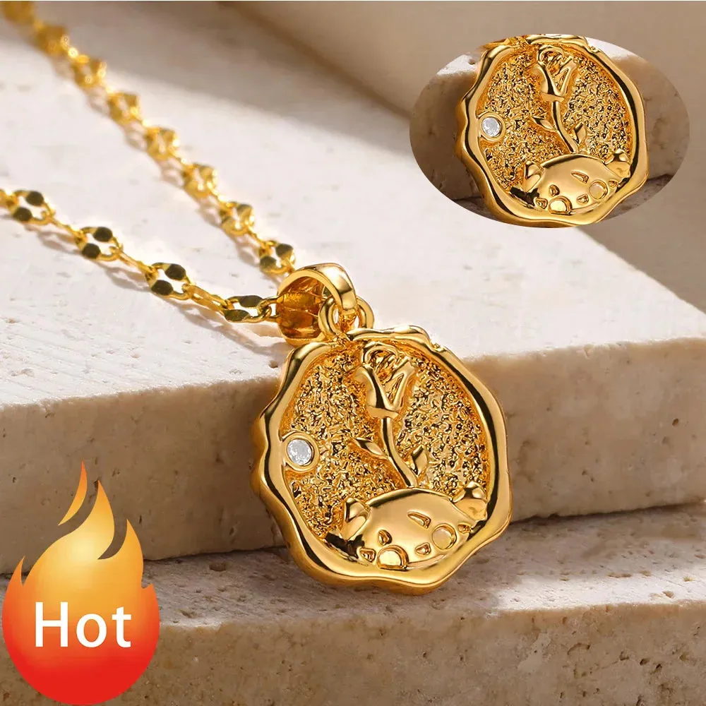 Rhinestone Rose Choker Shiny Zircon Sunrise Necklace For Women Gold Color Collar Evil Eyes Jewelry Y2k
