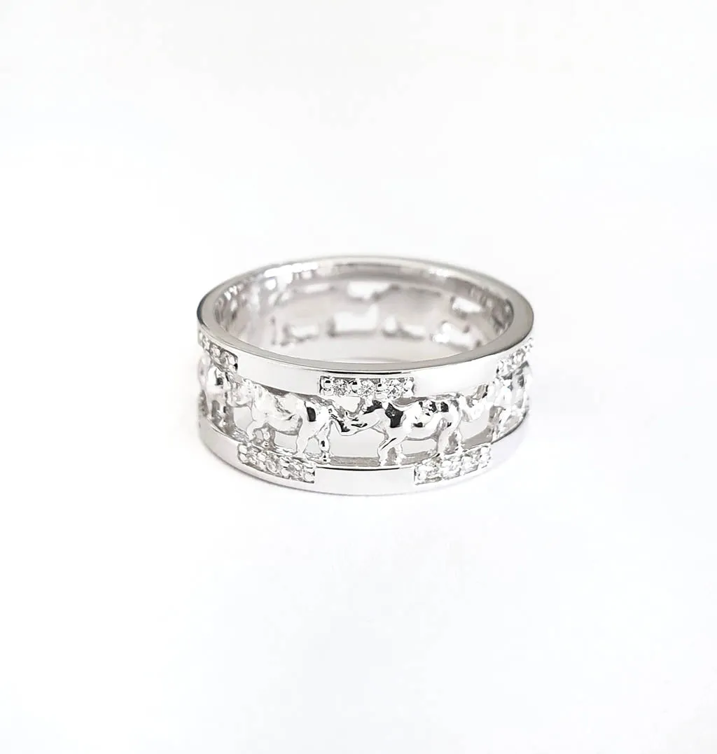 Rhino and Diamond White Gold Ring