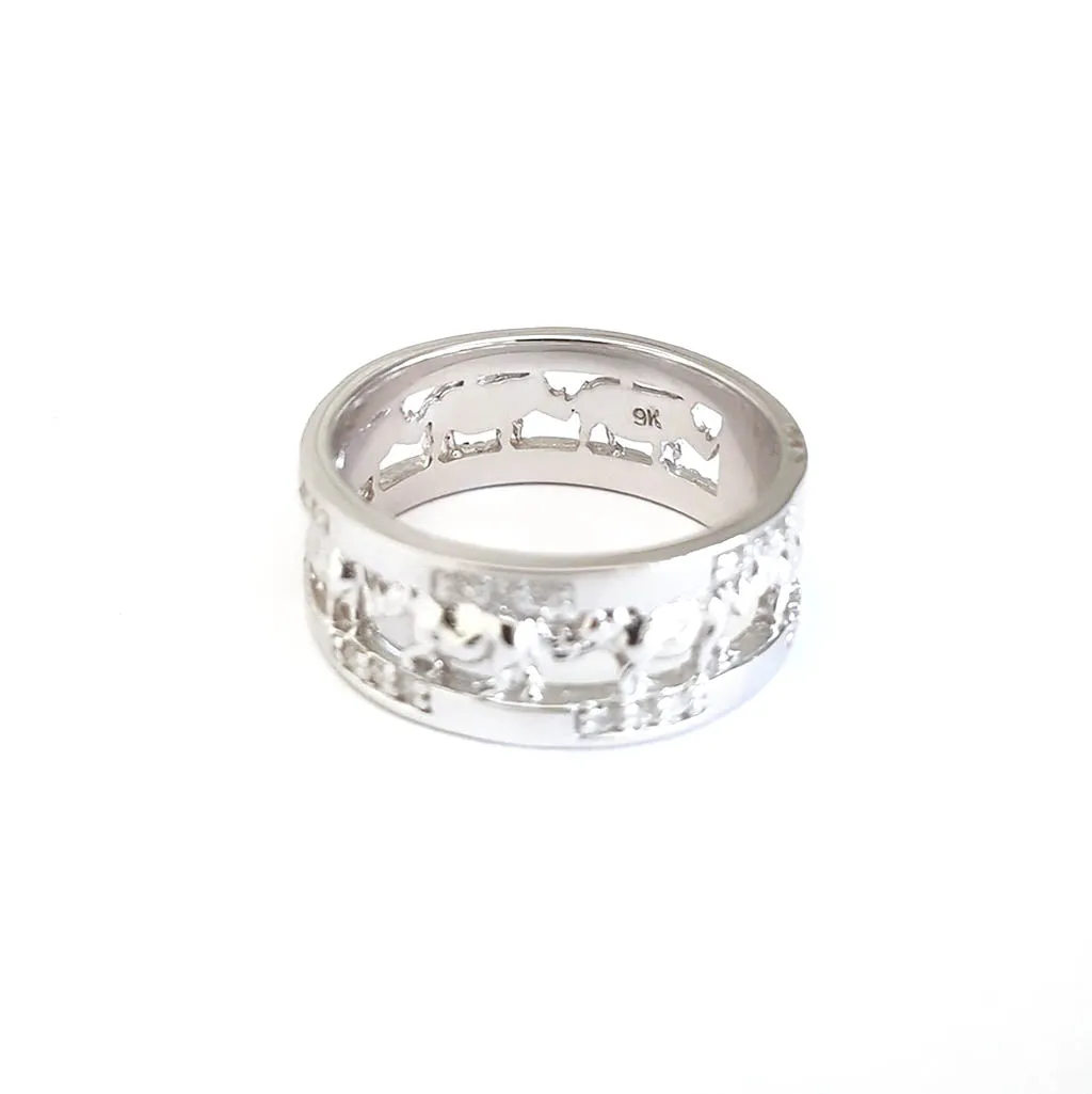 Rhino and Diamond White Gold Ring
