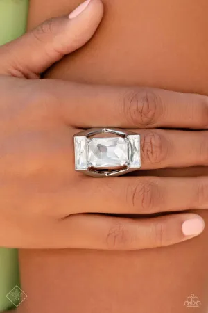 Right as CHAIN - White - Oversized Emerald Cut Gem Paparazzi Ring - March 2023 Magnificent Musings