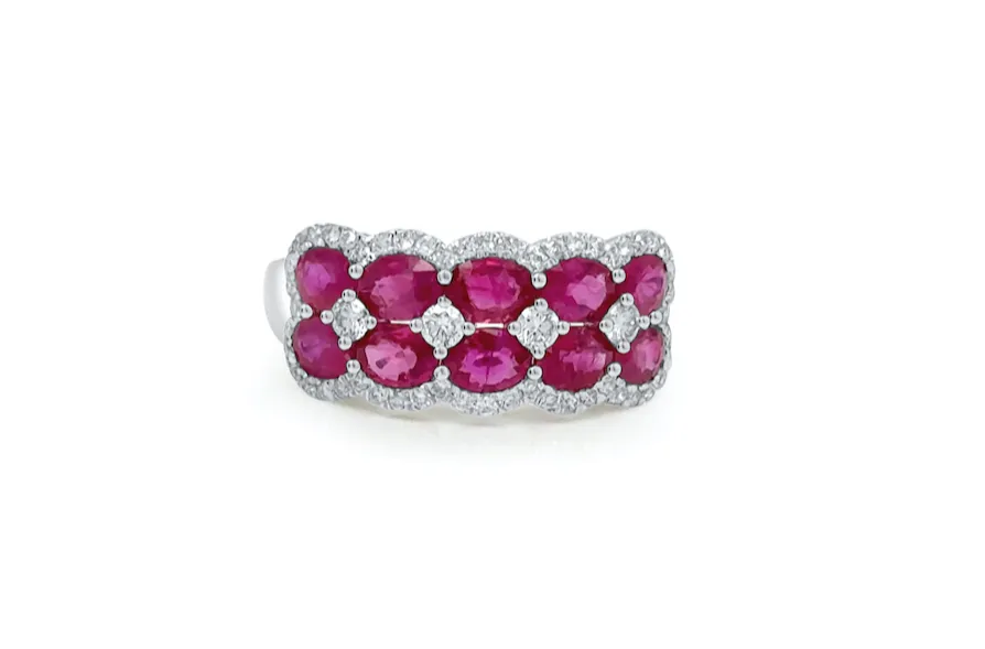 Ring 18kt White Gold Diamonds & Double-Row Oval Rubies