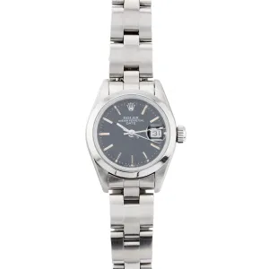 Rolex Oyster Perpetual Date Ladies Black Dial Stainless Watch Full Set