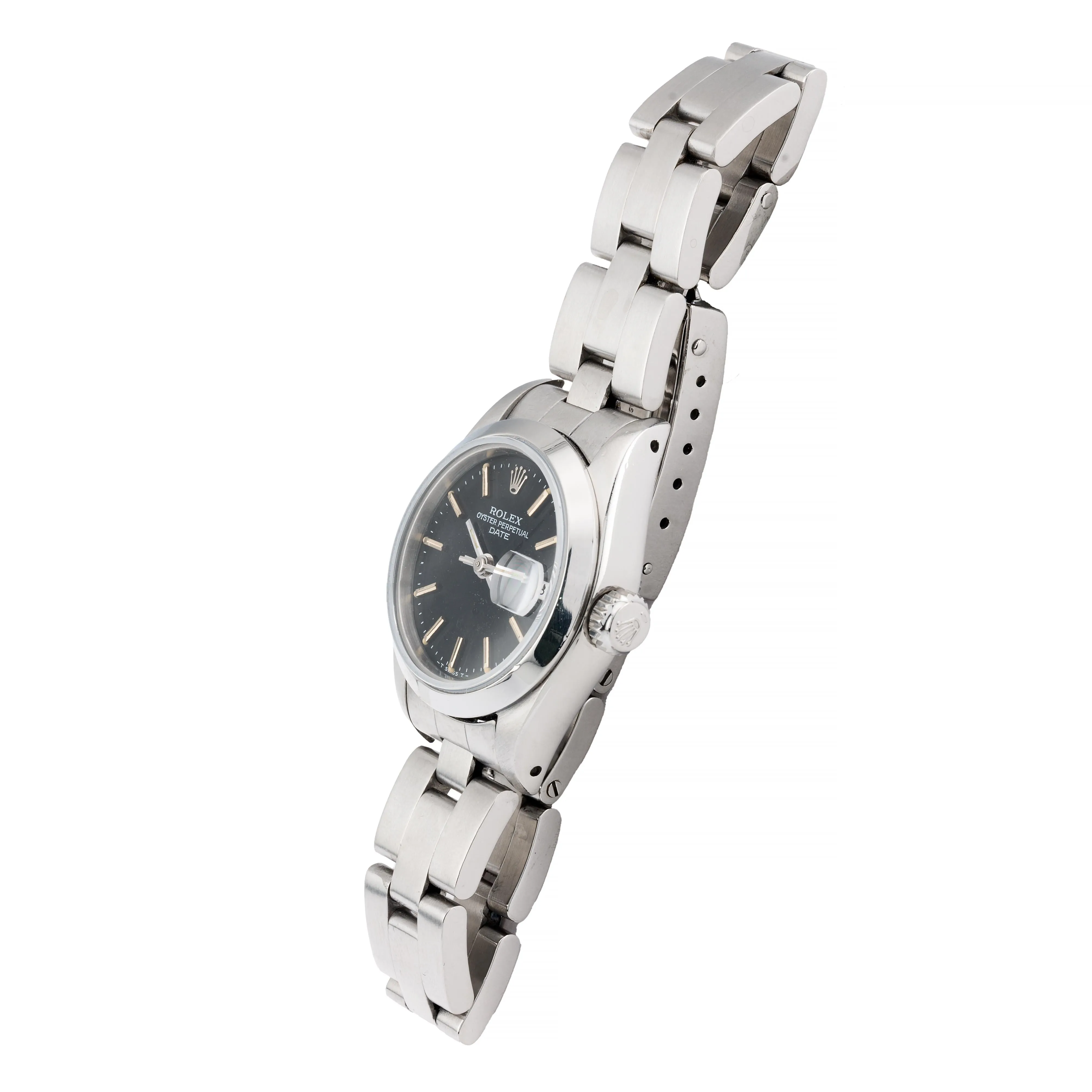 Rolex Oyster Perpetual Date Ladies Black Dial Stainless Watch Full Set