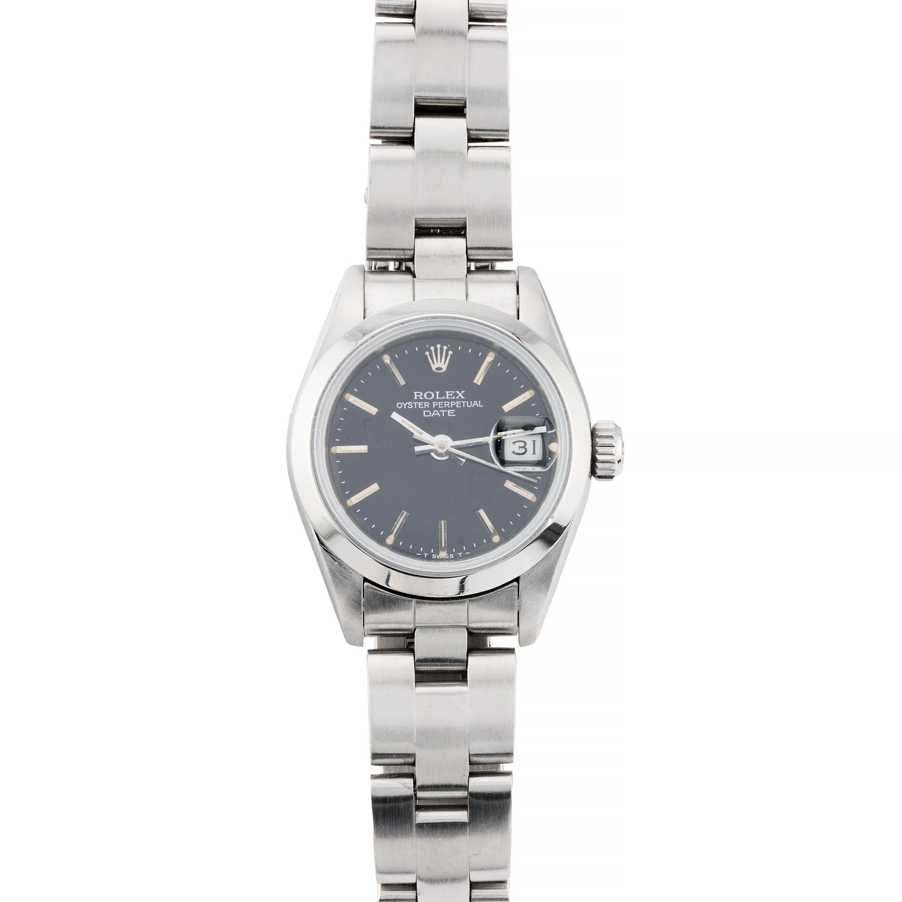Rolex Oyster Perpetual Date Ladies Black Dial Stainless Watch Full Set