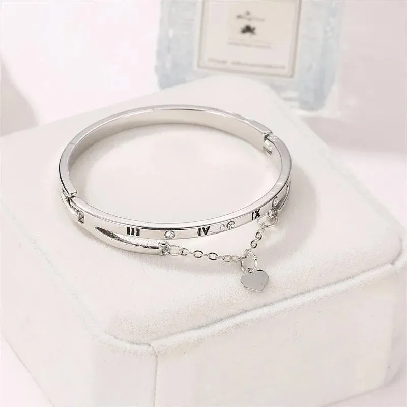 Roman Numerals Heart Charm Bracelet