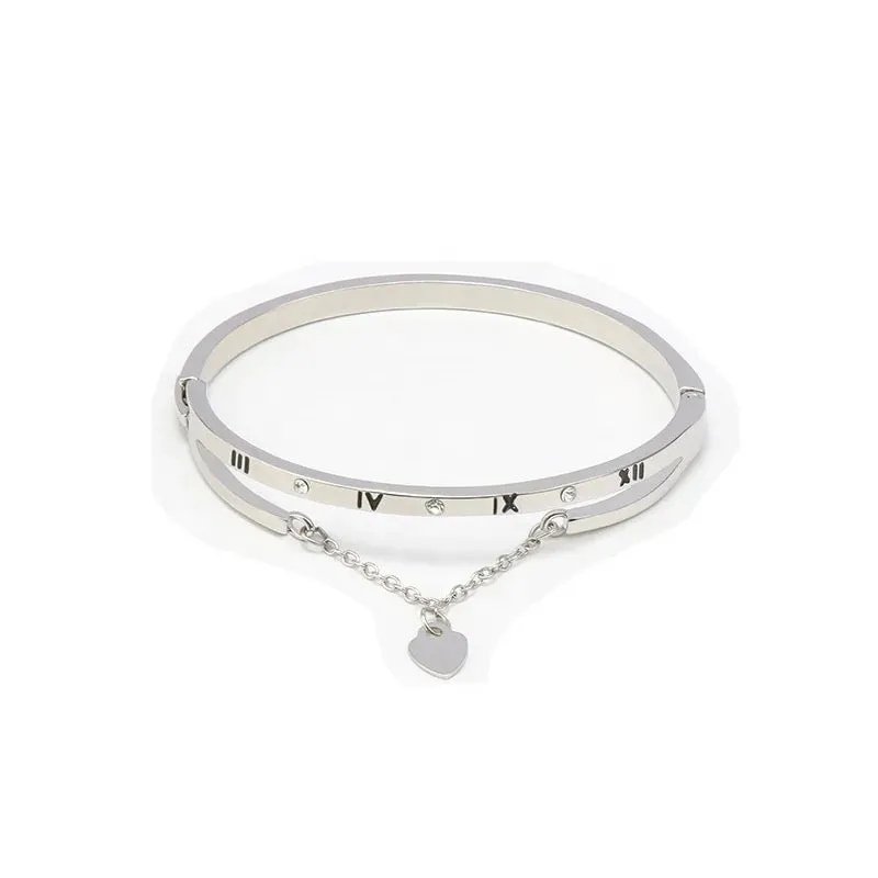 Roman Numerals Heart Charm Bracelet