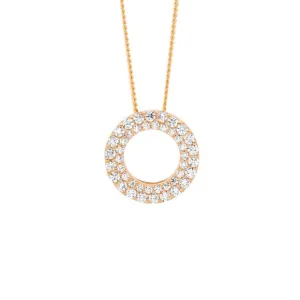 Rose Plated Sterling Silver Double Row Cubic Zirconia Circle Pendant P865R