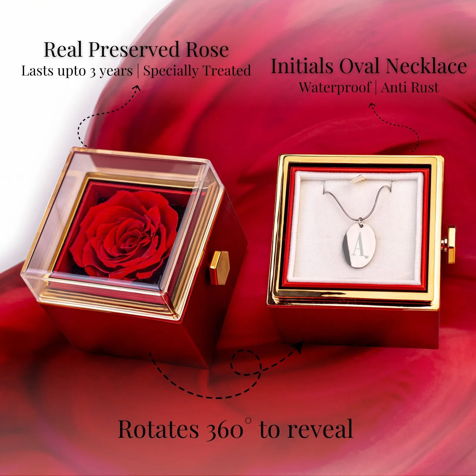 Rotating Rose Preserved Rose Jewellery Box With Necklaces