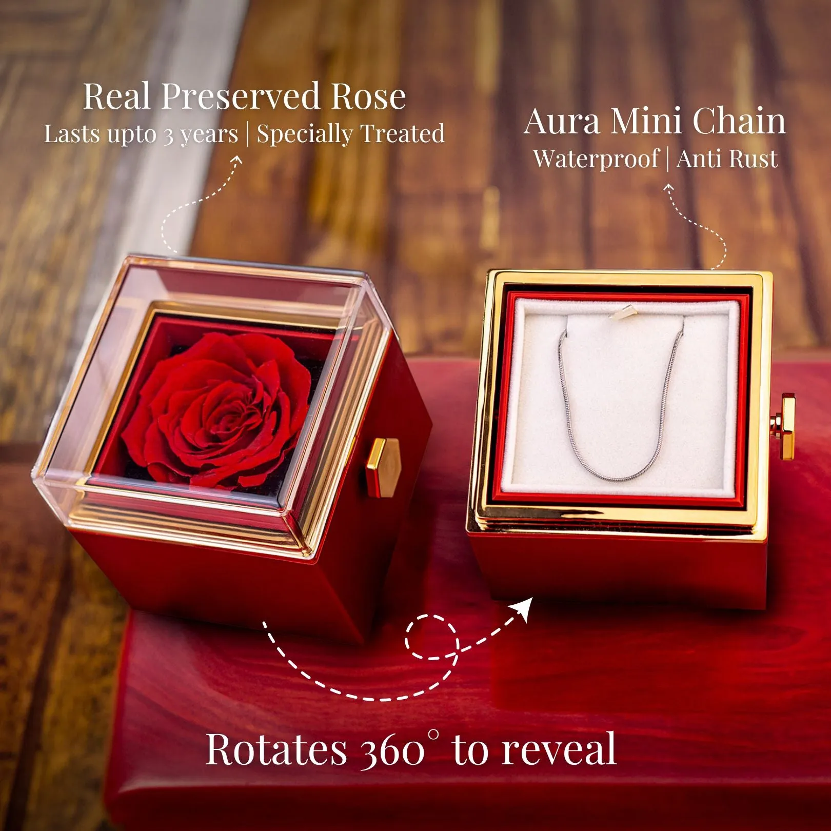 Rotating Rose Preserved Rose Jewellery Box With Necklaces