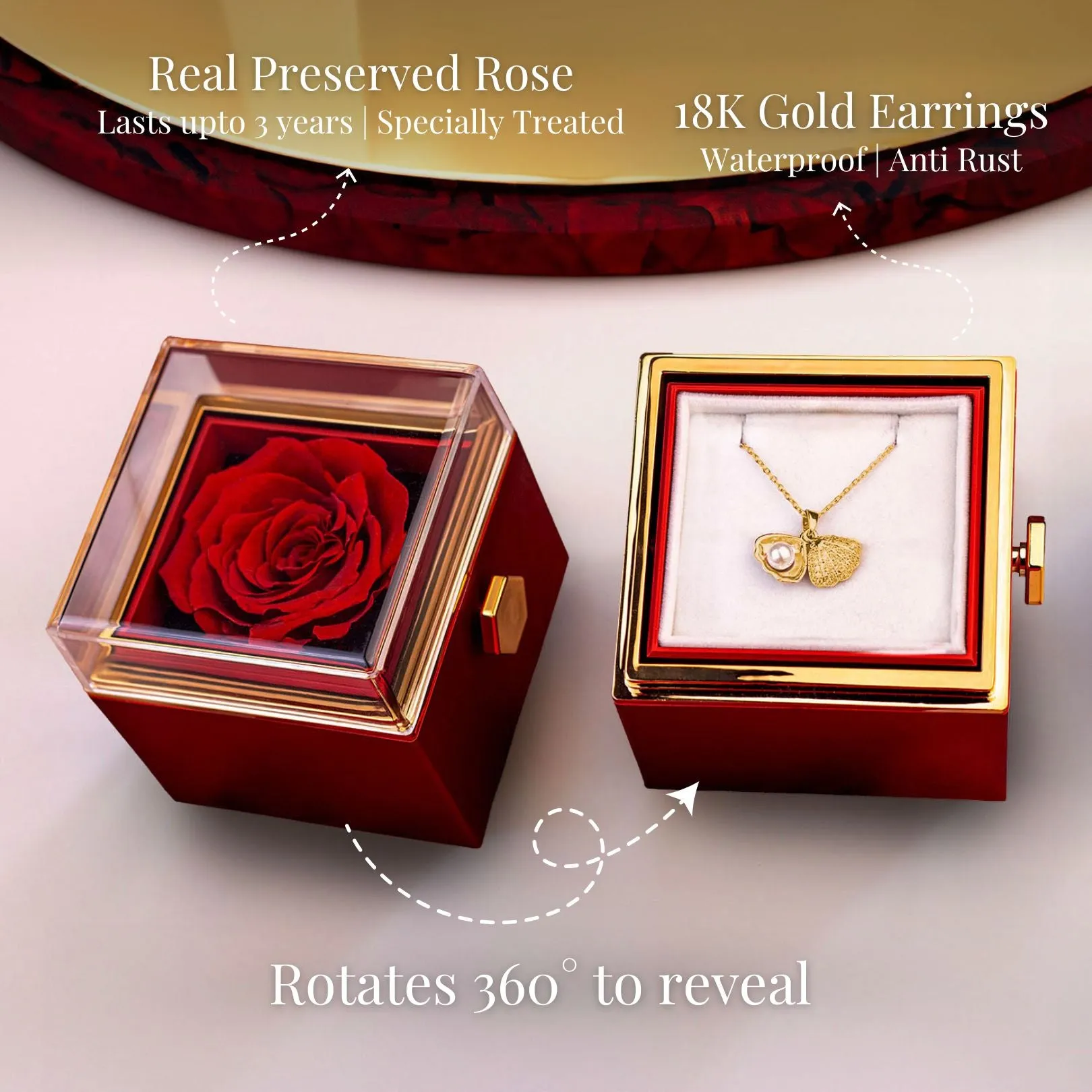 Rotating Rose Preserved Rose Jewellery Box With Necklaces