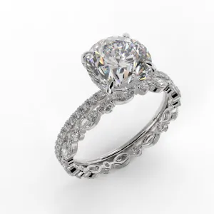 Round Brilliant Cut Hidden Halo Pave Band Engagement Ring Bridal Set - 404